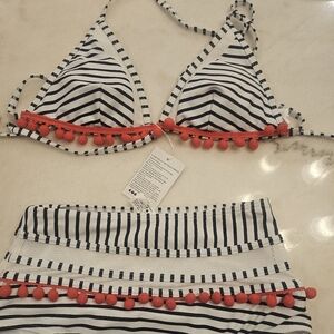 Striped Bikini Set with Red Accents